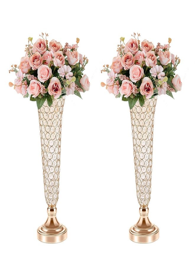 Bigsee 20" Tall Crystal Gold Vases for Centerpieces -2 Pcs Floral Vase Wedding Centerpieces for Tables, Blingbling Trumpet Vases for Party Ceremony Centerpiece Dinner Event - Image 1